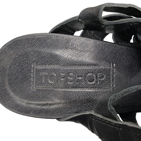 TOPSHOP | Black Strappy Vegan Leather Cage Lace Up Open Toe Heels Women's 7.5 - Picture 11 of 14